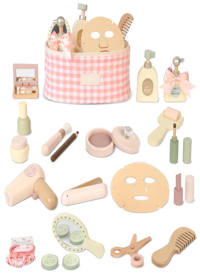 Pithfor Wooden Makeup Toy Set, Pretend Play Makeup Set for Kids Toddlers, Play Beauty Makeup Kit for Girls 3 4 5 6 7 Year Old - Image 1